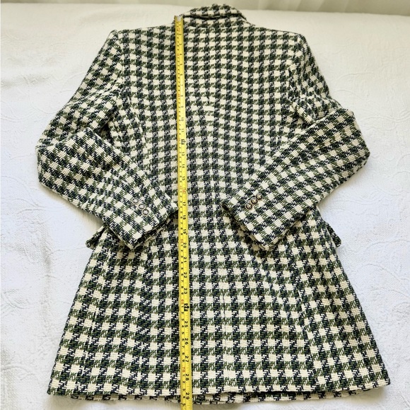 Zara Double Breasted Houndstooth Tweed Blazer Jacket Ivory Navy Green Small - Picture 6 of 14